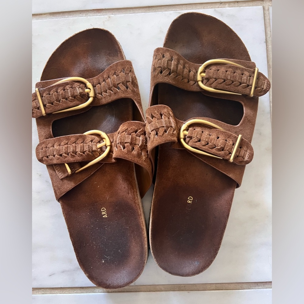 Veronica Beard Brown Sandals with Gold Buckles